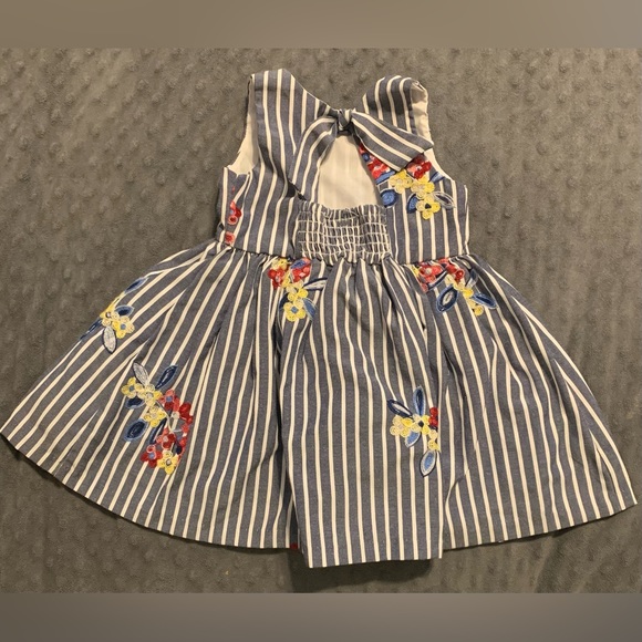 Rare Editions 2-Piece 12M White & Blue Stripped Embroidered Dress - Picture 2 of 3